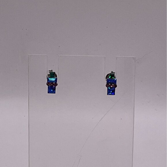 Sterling Silver Square Crystal Stud Earrings - Picture 1 of 3